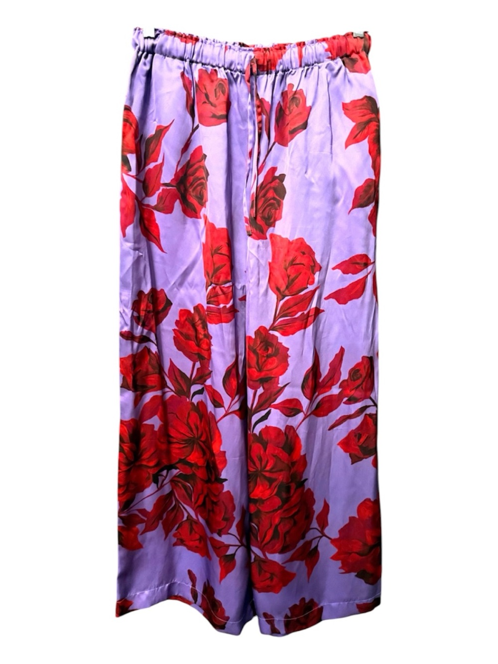 AZ x Net A Porter Factory Floral Print Satin Wide-Leg Pants Purple Red Rose NWOT - Picture 6 of 11